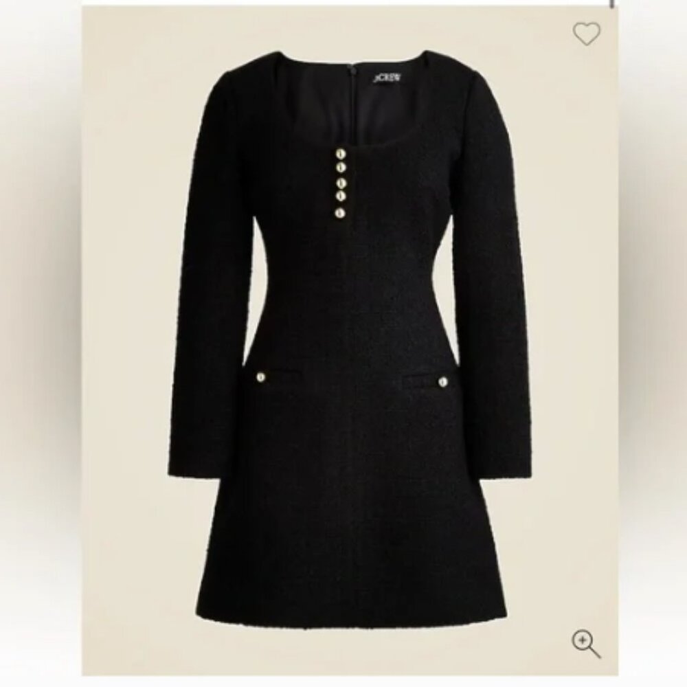 J. Crew Black Sophia Long Sleeve Tweed A-Line Mini Dress - Size 12 - NWT